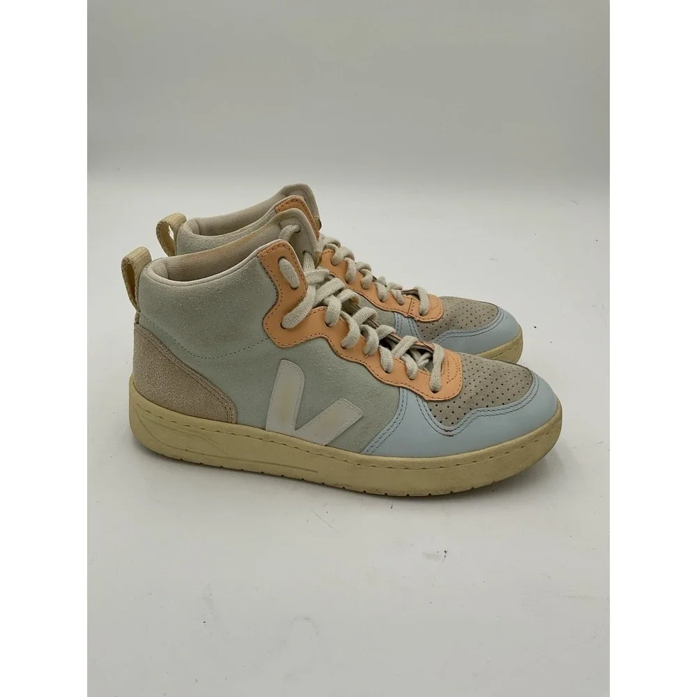 VEJA V-15 Shoes Women 7.5 Multicolor Soft Leather High Top Lace Up Retro Sneaker